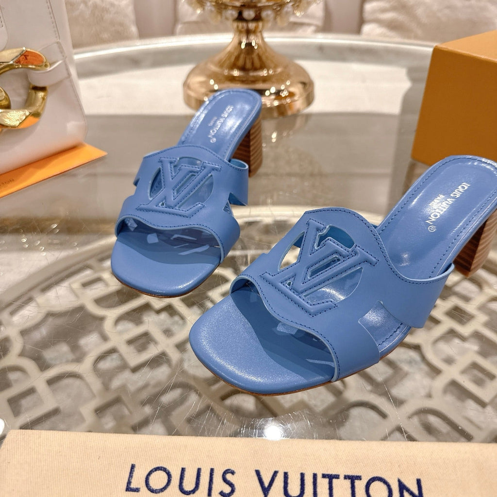 ISOLA HIGH 55 MM MULE IN CORNFLOWER BLUE CALFSKIN