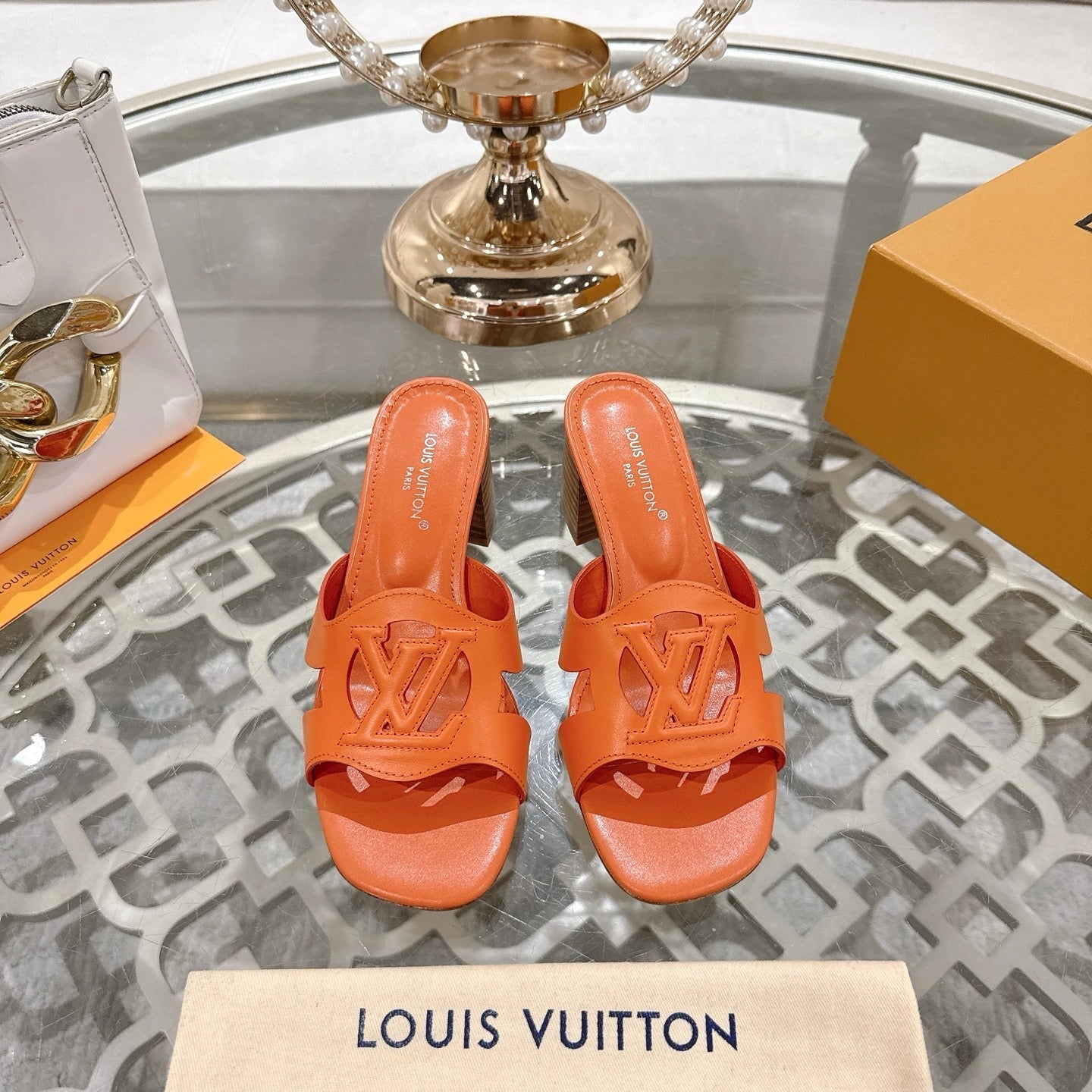 ISOLA HIGH 55 MM MULE IN VIVID ORANGE CALFSKIN