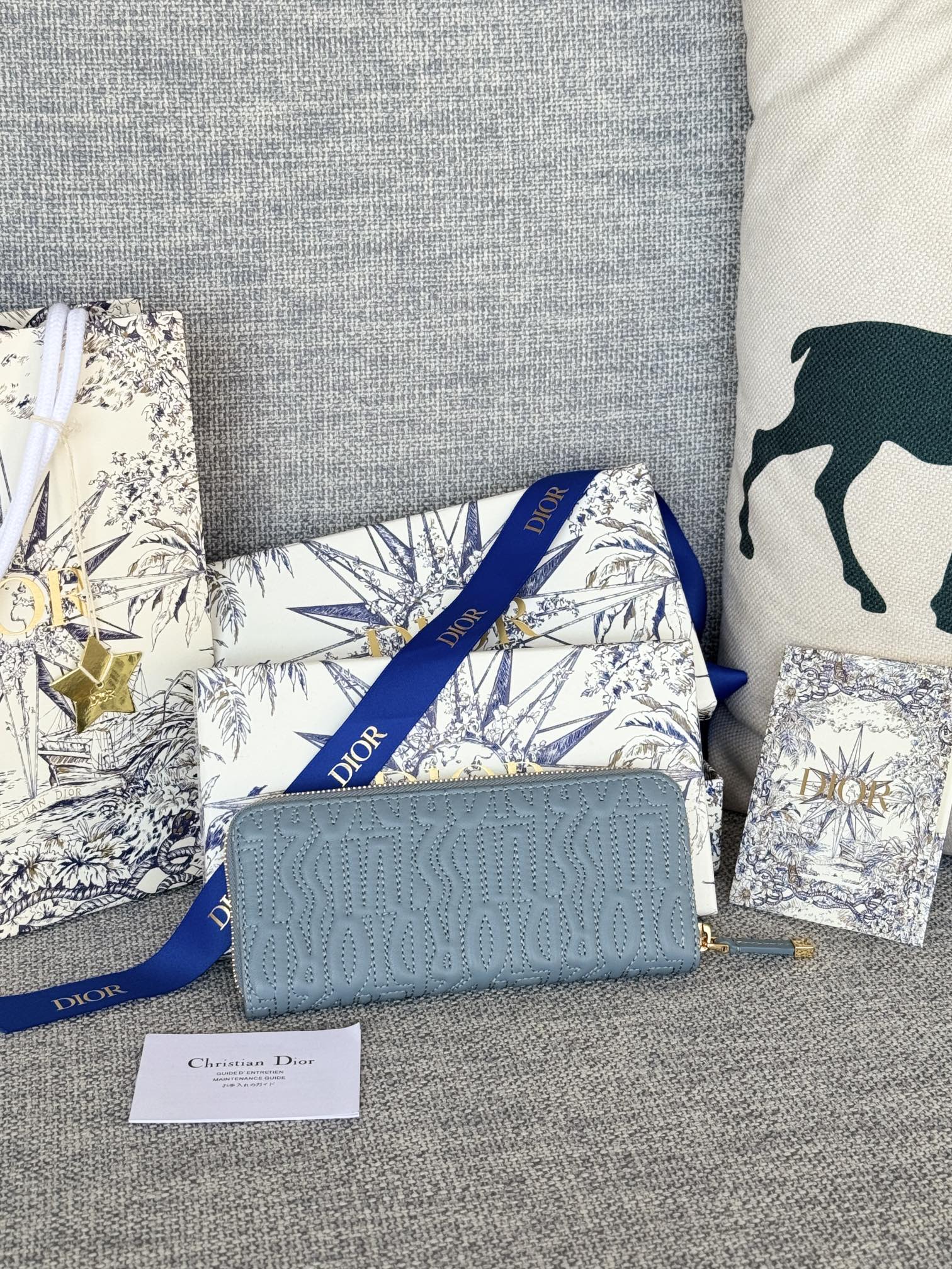 VERTICAL LONG ZIP WALLET 20 IN BABY BLUE QUILTED ALLOVER CALFSKIN