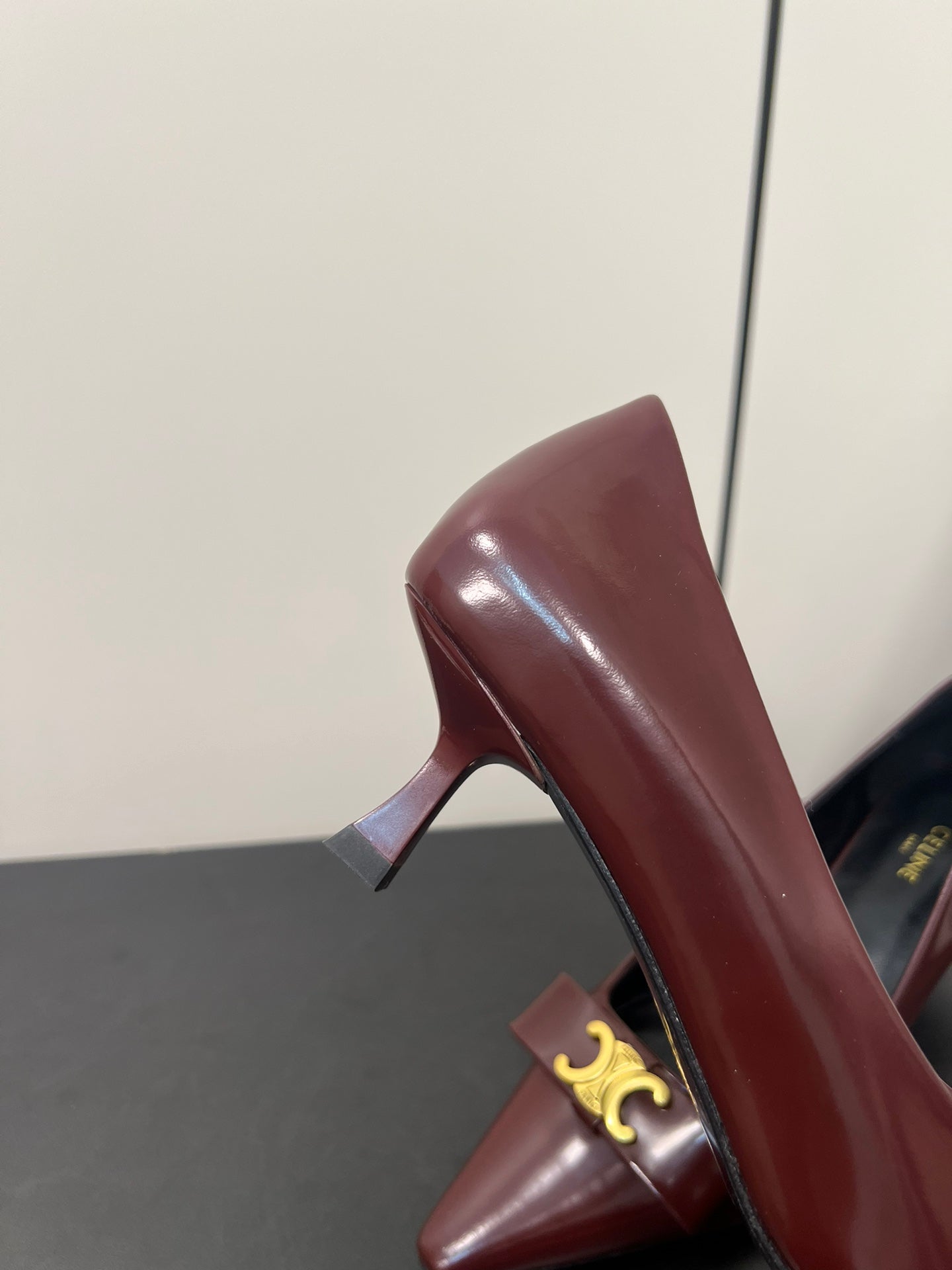TRIOMPHE POINTED-TOE HIGH PUMPS IN BURGUNDY RED SHINY CALFSKIN
