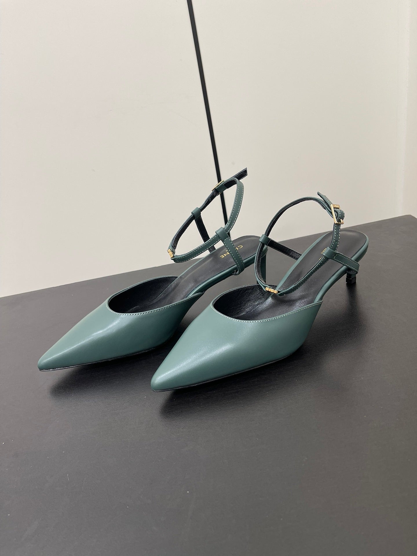 MORRAINE SLINGBACK PUMPS IN TEAL GREEN CALFSKIN