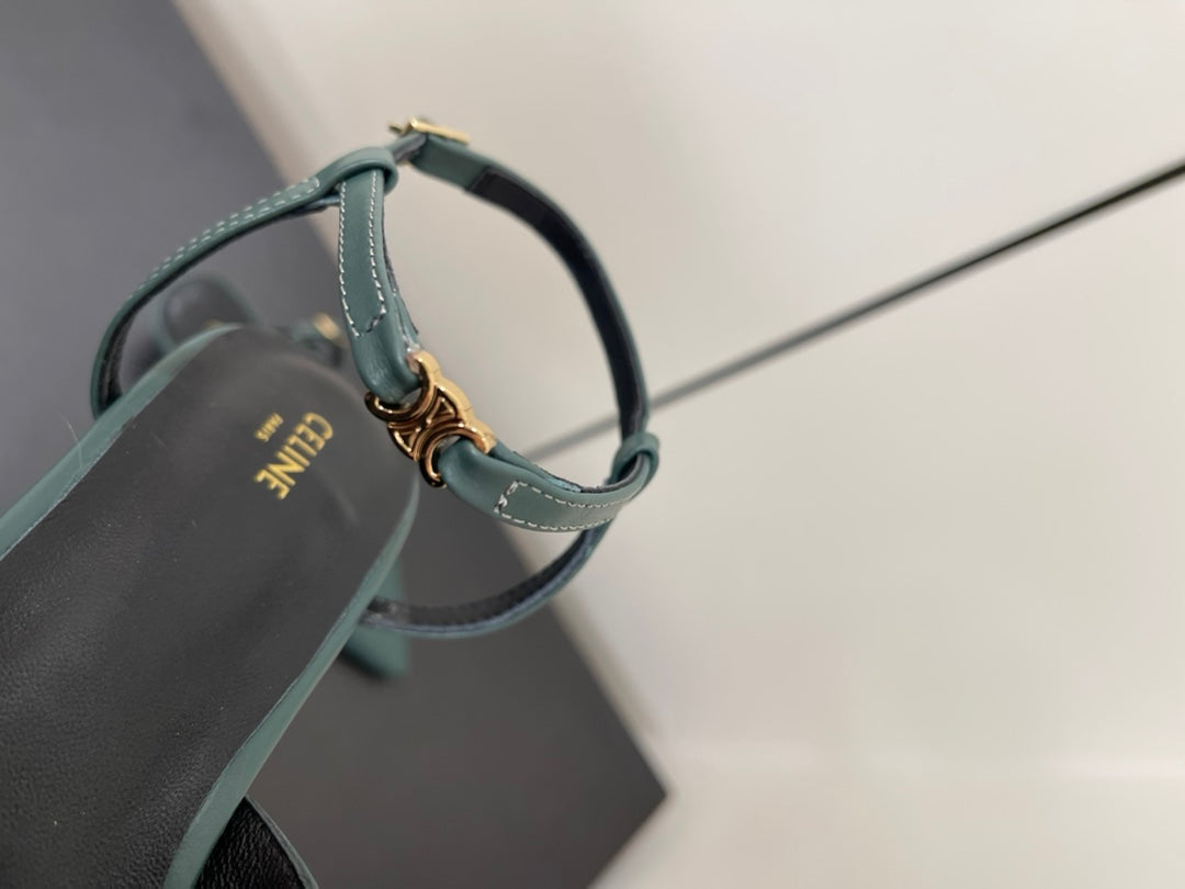 MORRAINE SLINGBACK PUMPS IN TEAL GREEN CALFSKIN