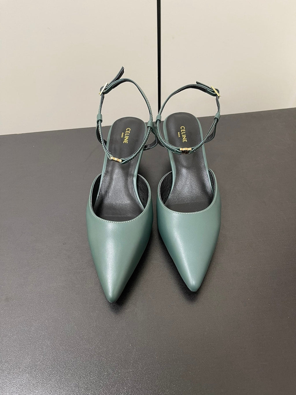 MORRAINE SLINGBACK PUMPS IN TEAL GREEN CALFSKIN