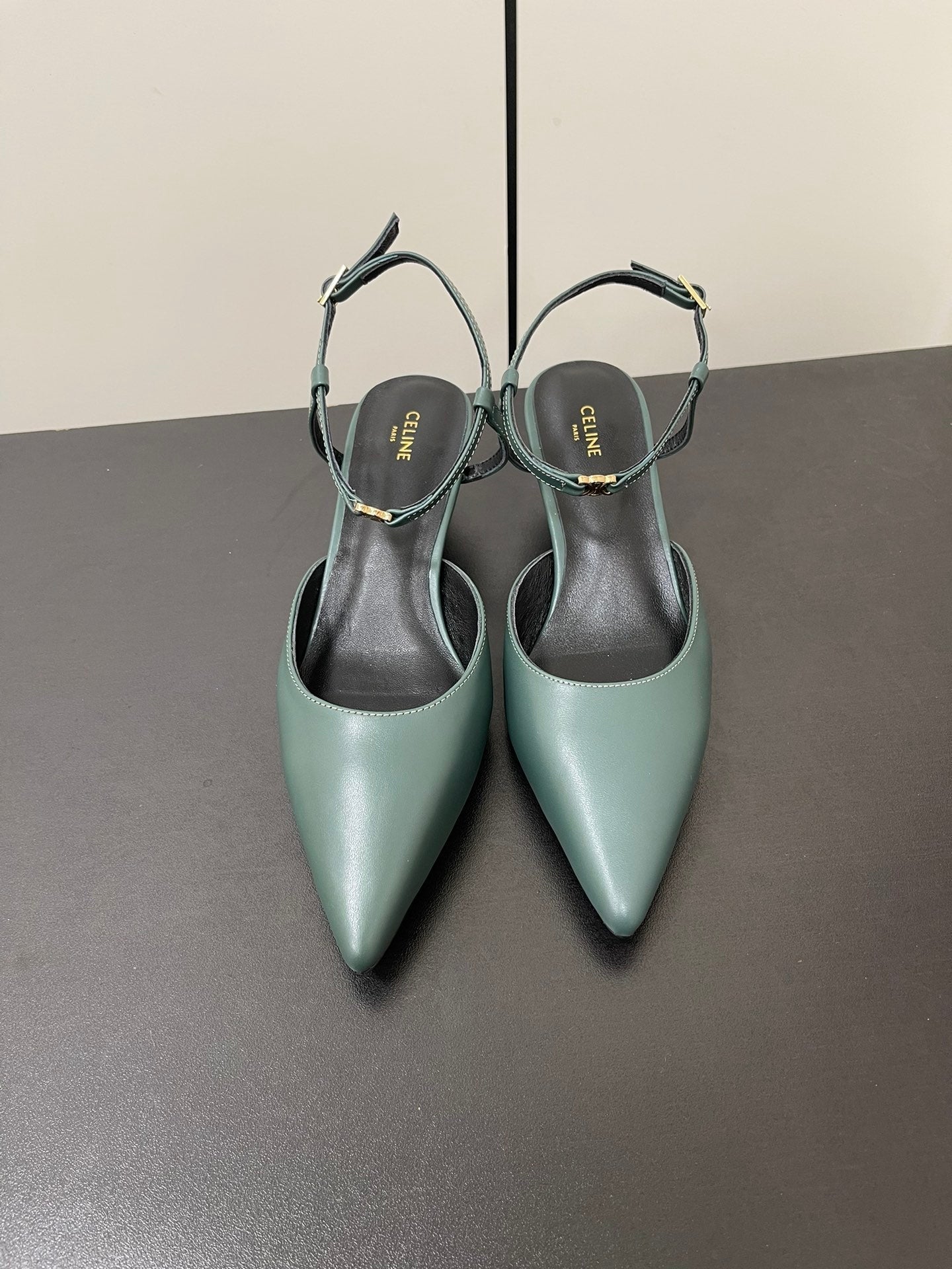 MORRAINE SLINGBACK PUMPS IN TEAL GREEN CALFSKIN