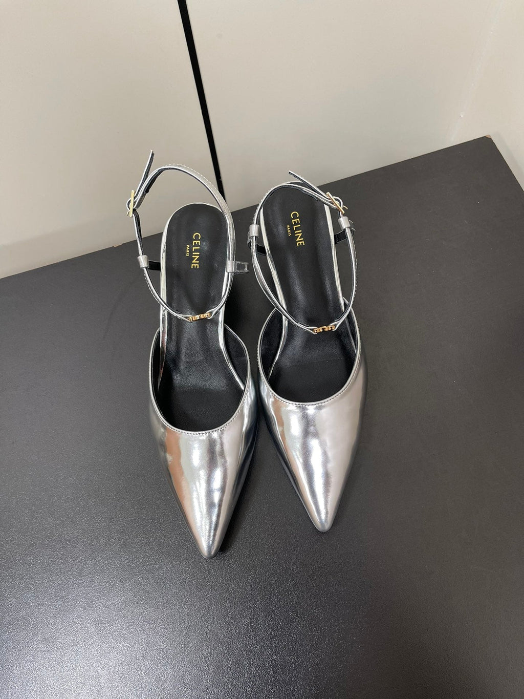 MORRAINE SLINGBACK PUMPS IN SILVER CALFSKIN