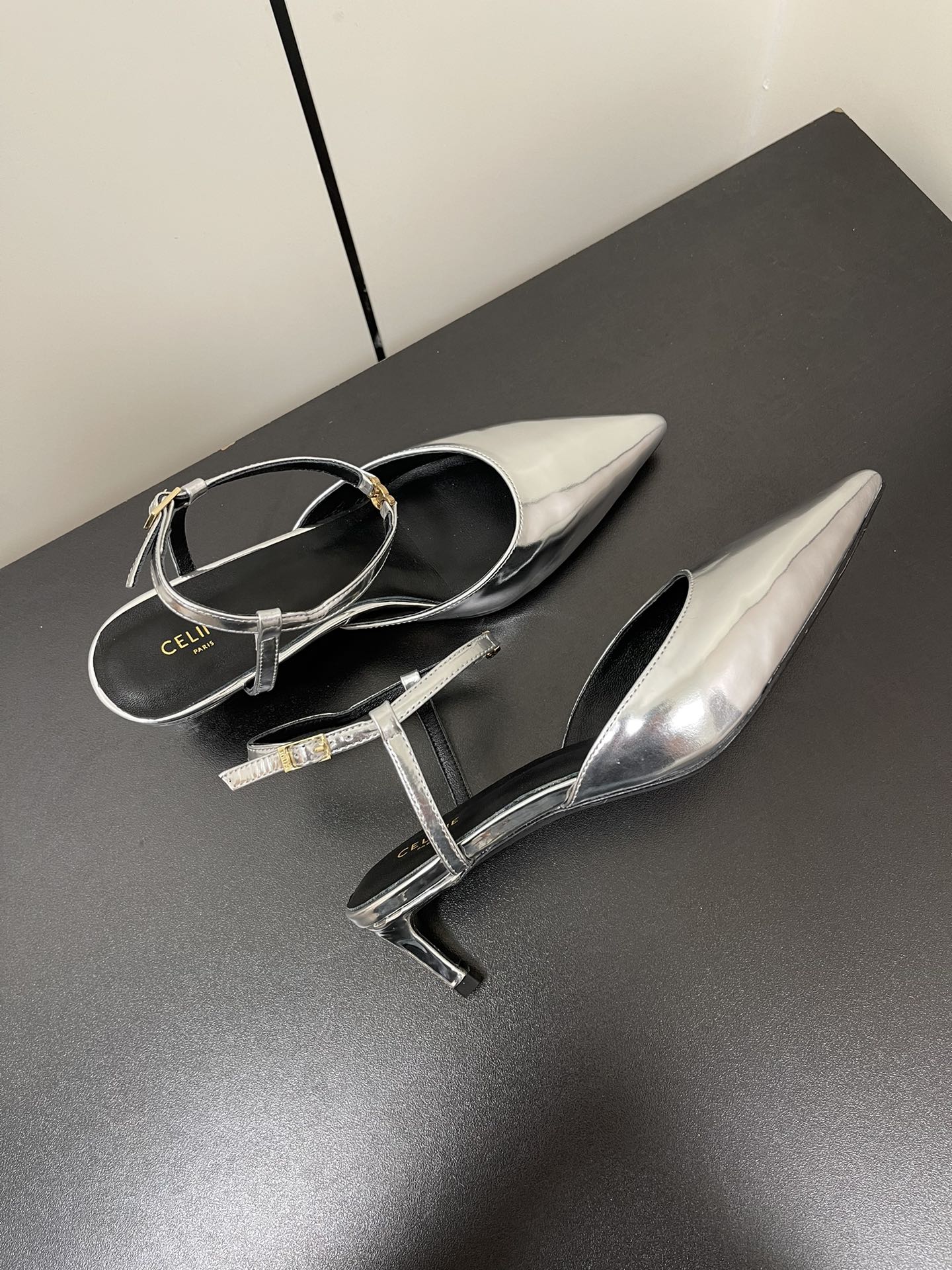 MORRAINE SLINGBACK PUMPS IN SILVER CALFSKIN