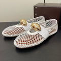 ALAIA BALLET FLATS IN WHITE MESH FISHNET WITH GOLD HARDWARE
