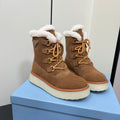LACE-UP ANKLE BOOTS IN CAMEL SUEDE AND SHEARLING LINING