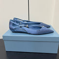 CUT-OUT BALLERINA FLAT IN PERANO BLUE SATIN ATTACHED BEAD BUCKLE