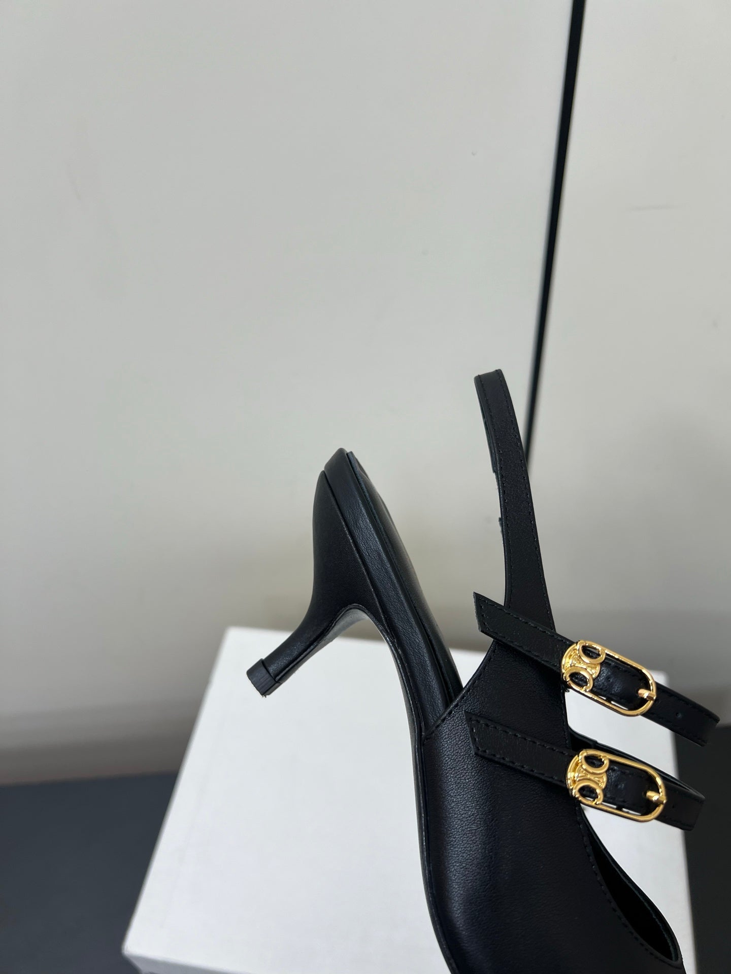 JUDY DOUBLE STRAP MARY JANE SLINGBACK IN BLACK SMOOTH CALFSKIN