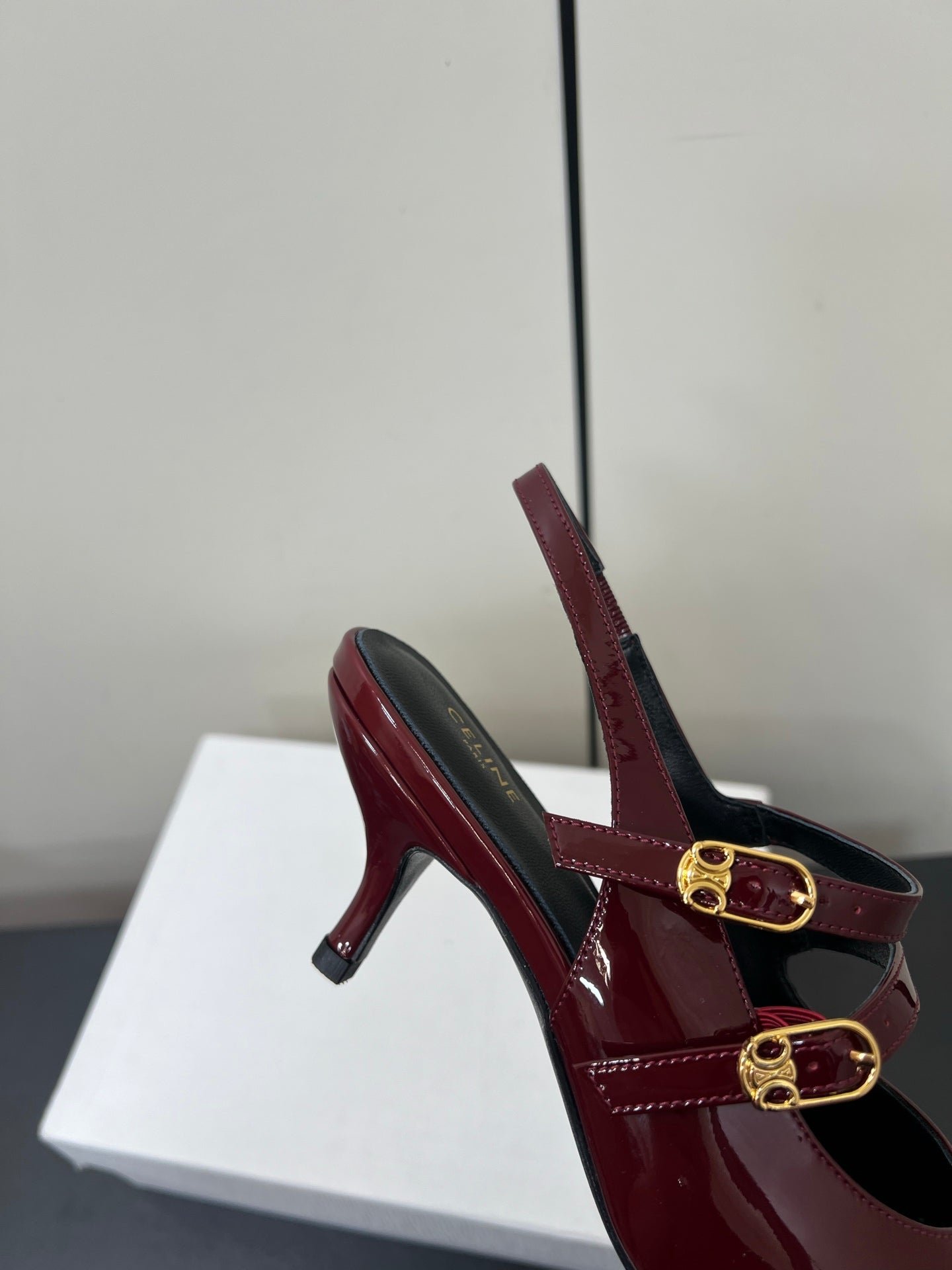 JUDY DOUBLE STRAP MARY JANE SLINGBACK IN BURGUNDY RED PATENT CALFSKIN