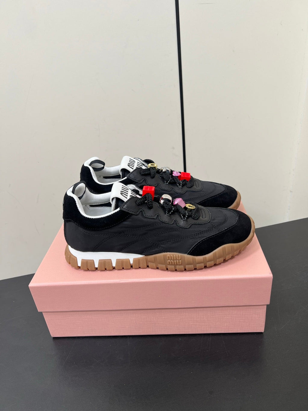 TYRE SNEAKERS IN BLACK TECHNICAL FABRIC AND SUEDE WITH STICKER