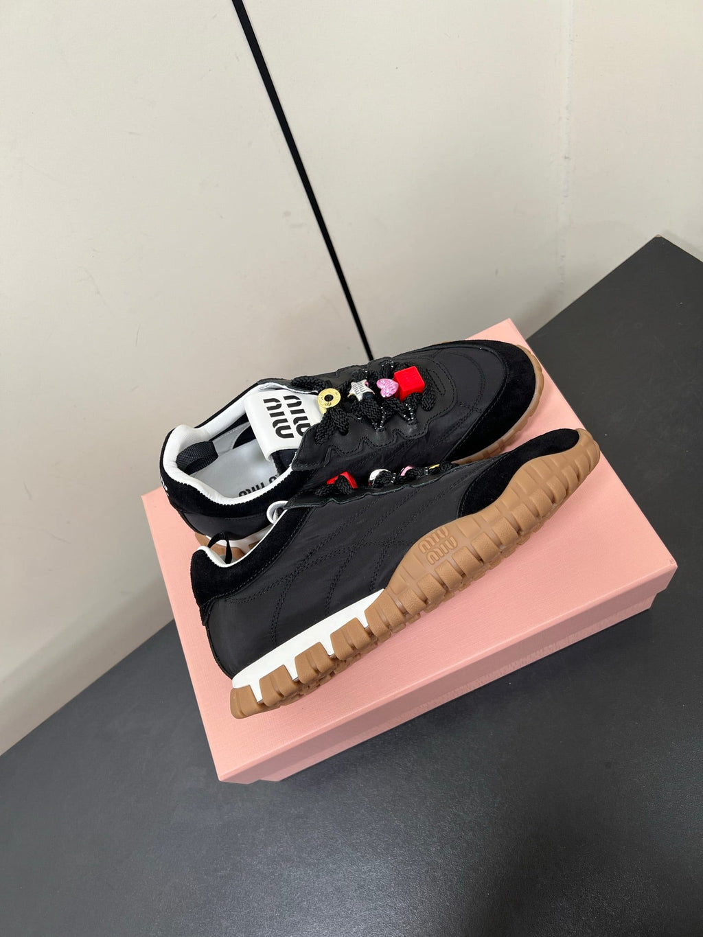 TYRE SNEAKERS IN BLACK TECHNICAL FABRIC AND SUEDE WITH STICKER