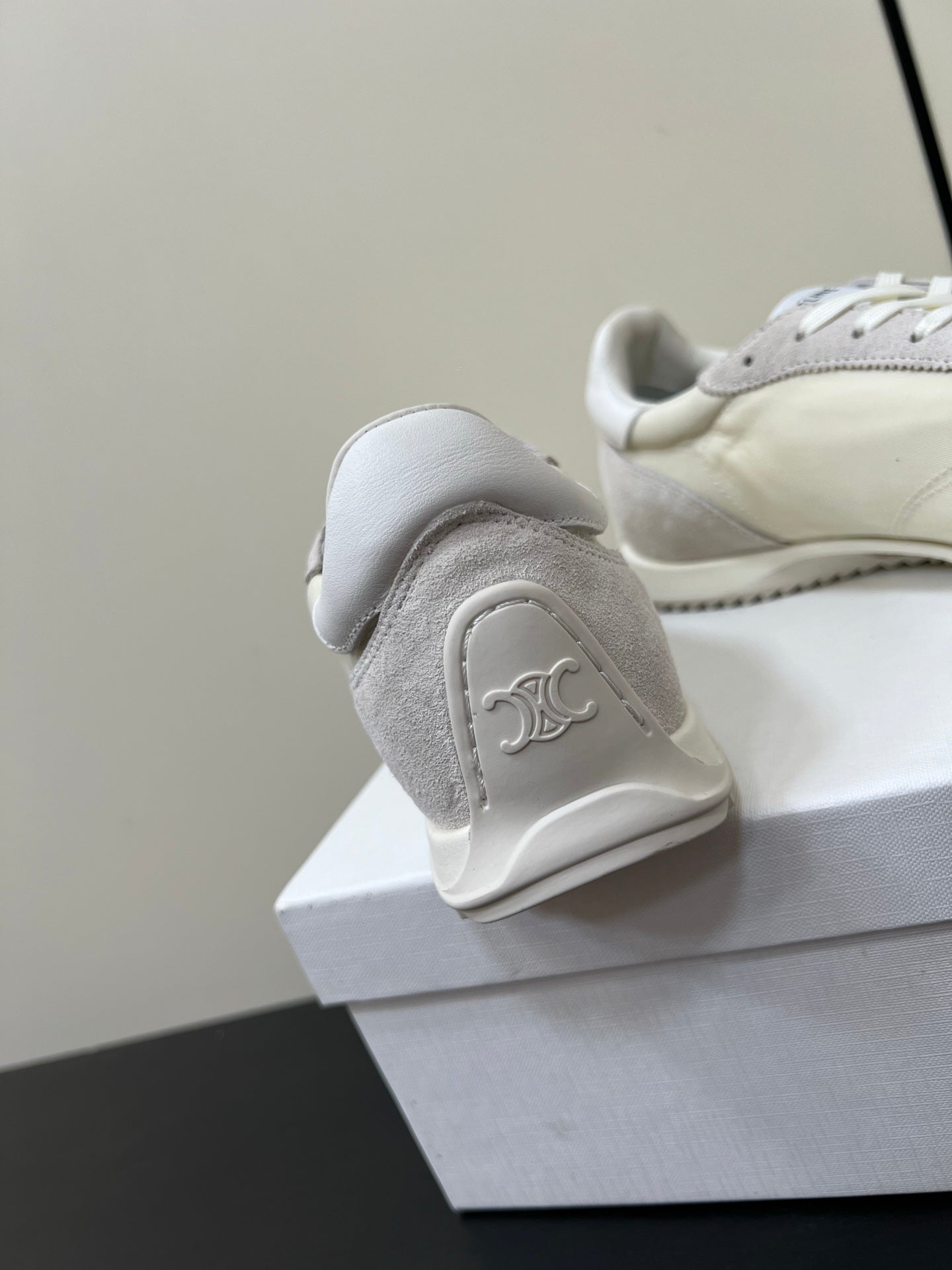 CELINE 25S RACER FORREST GUMP SNEAKERS IN IVORY AND GRAY MERCERIZED CALFSKIN