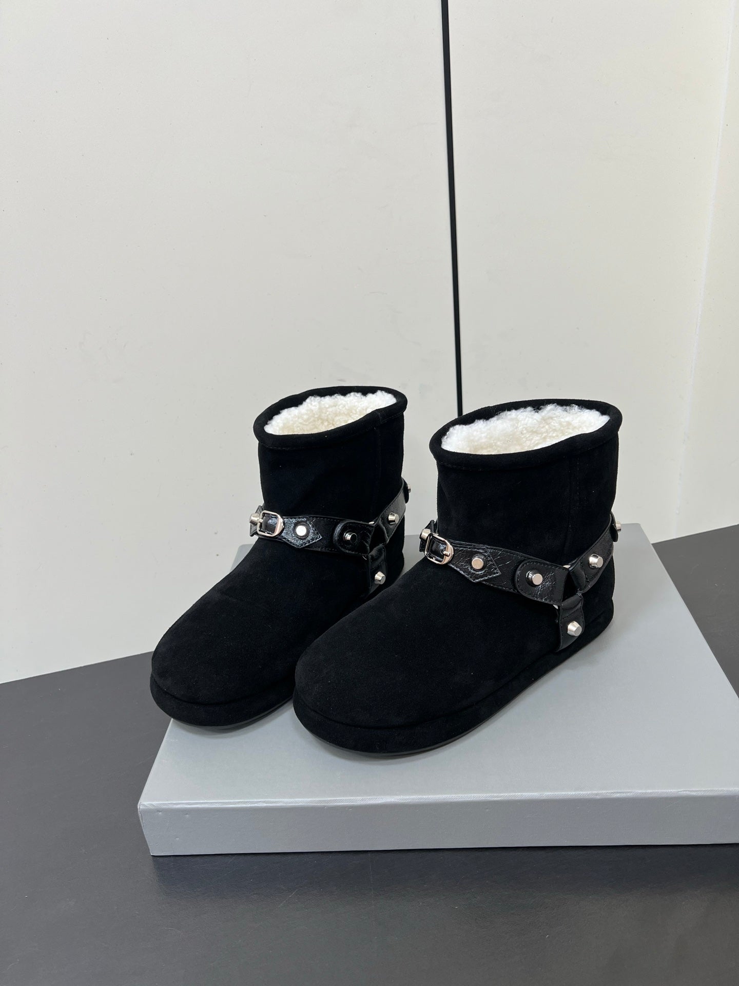 BALENCIAGA 25S ALASKA ANKLE BOOTS IN BLACK SUEDE AND LAMBSKIN WITH SILVER HARDWARE