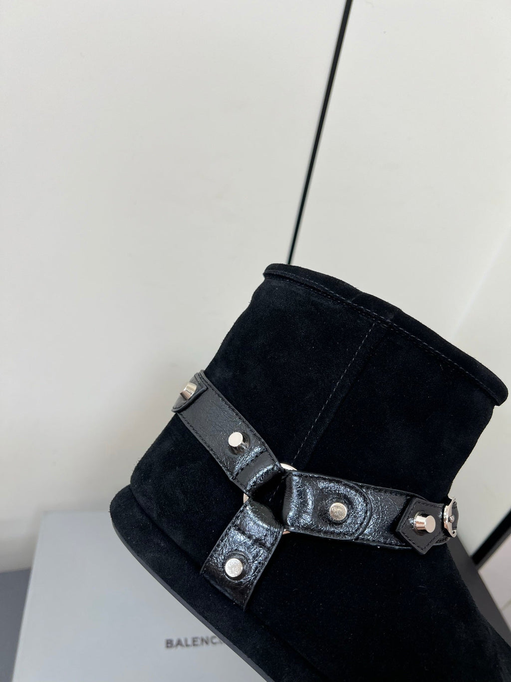 BALENCIAGA 25S ALASKA ANKLE BOOTS IN BLACK SUEDE AND LAMBSKIN WITH SILVER HARDWARE