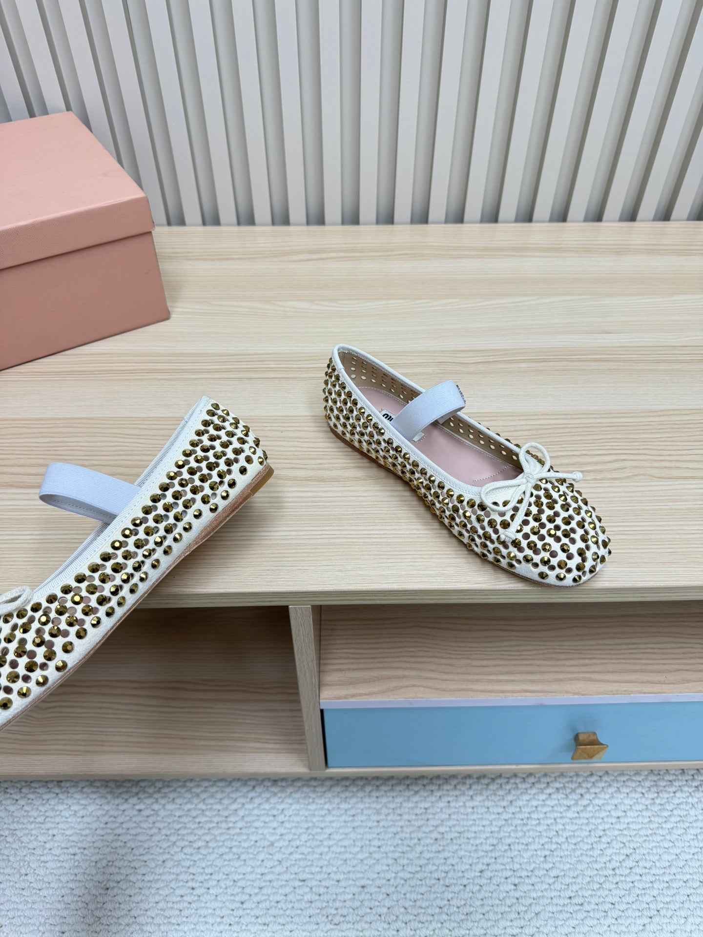 RHINESTONES MARY JANE FLATS IN CREAM SUEDE