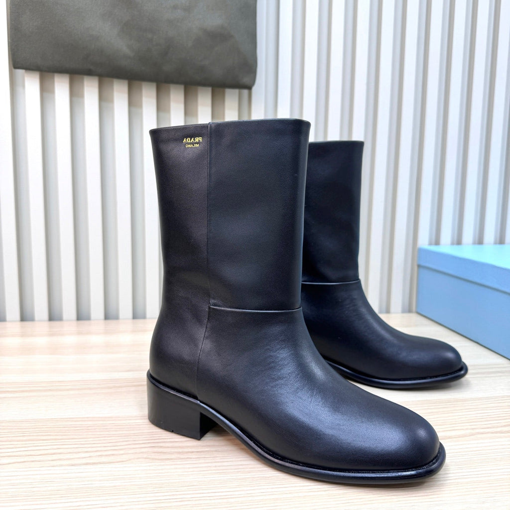 PRADA 25S LOW-CUT BOOTS IN BLACK LAMBSKIN