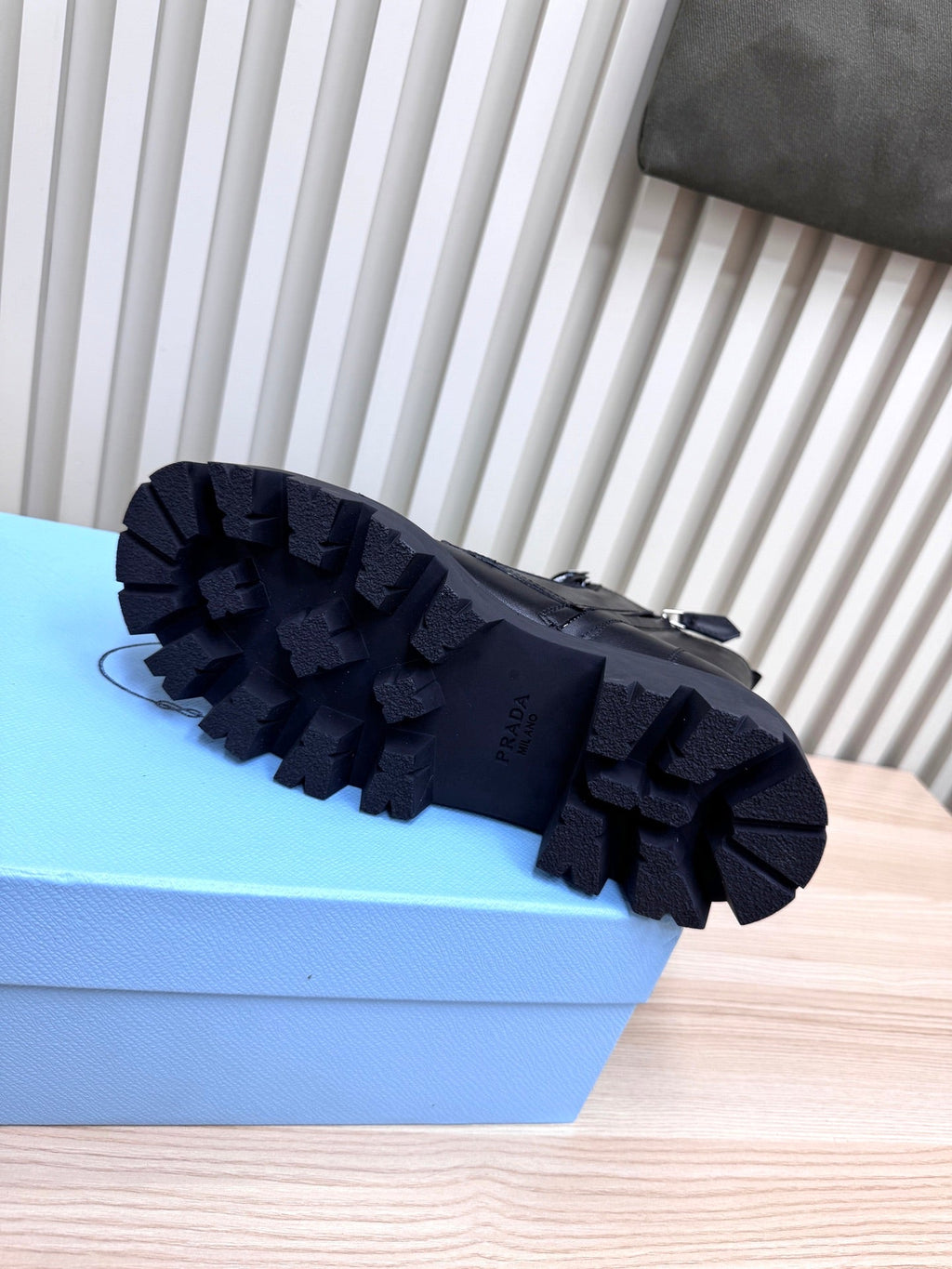 PRADA 25S MONOLITH BOOTS IN BLACK CALFSKIN