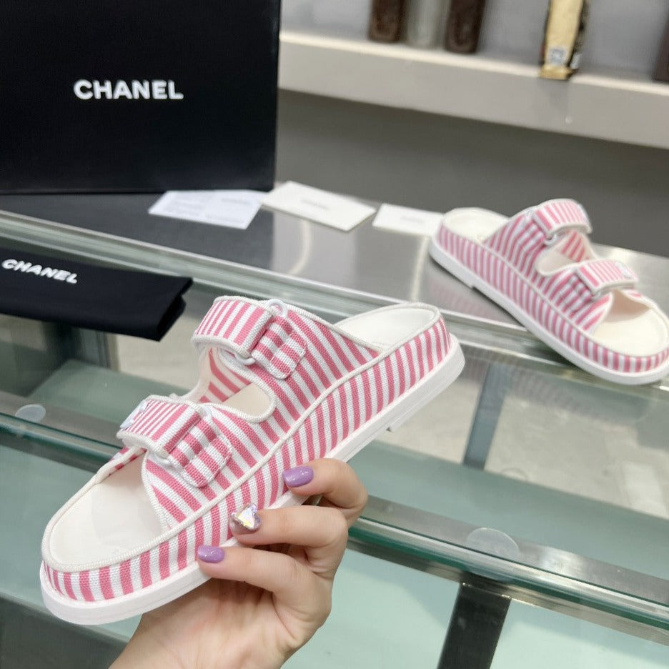 Stripes Casual  Flat Sandals Light Pink White