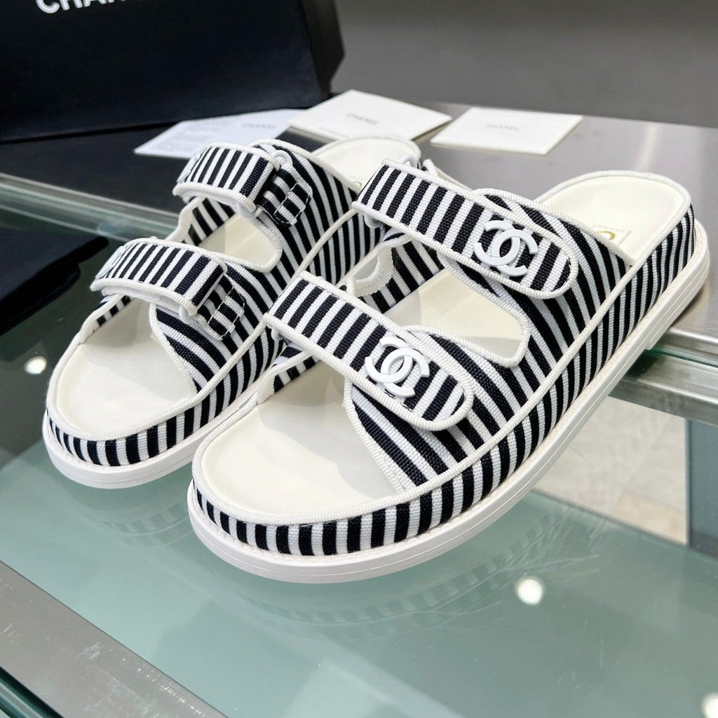 Women's Stripes Casual  Flat Sandals Black White