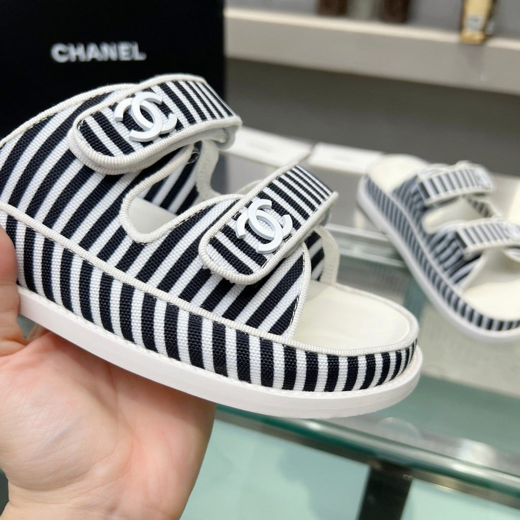 Women's Stripes Casual  Flat Sandals Black White