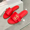 CHLOÉ HLOE MARCIE SLIDE IN CHERRY RED CALFSKIN WITH GOLD HARDWARE