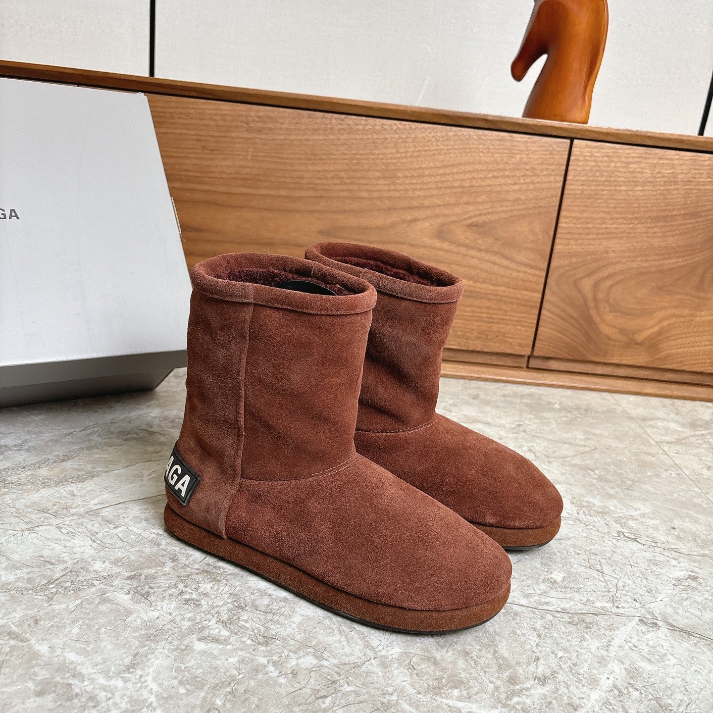 BALENCIAGA 25S ALASKA ANKLE BOOTS IN DEEP CHESTNUT BROWN SUEDE