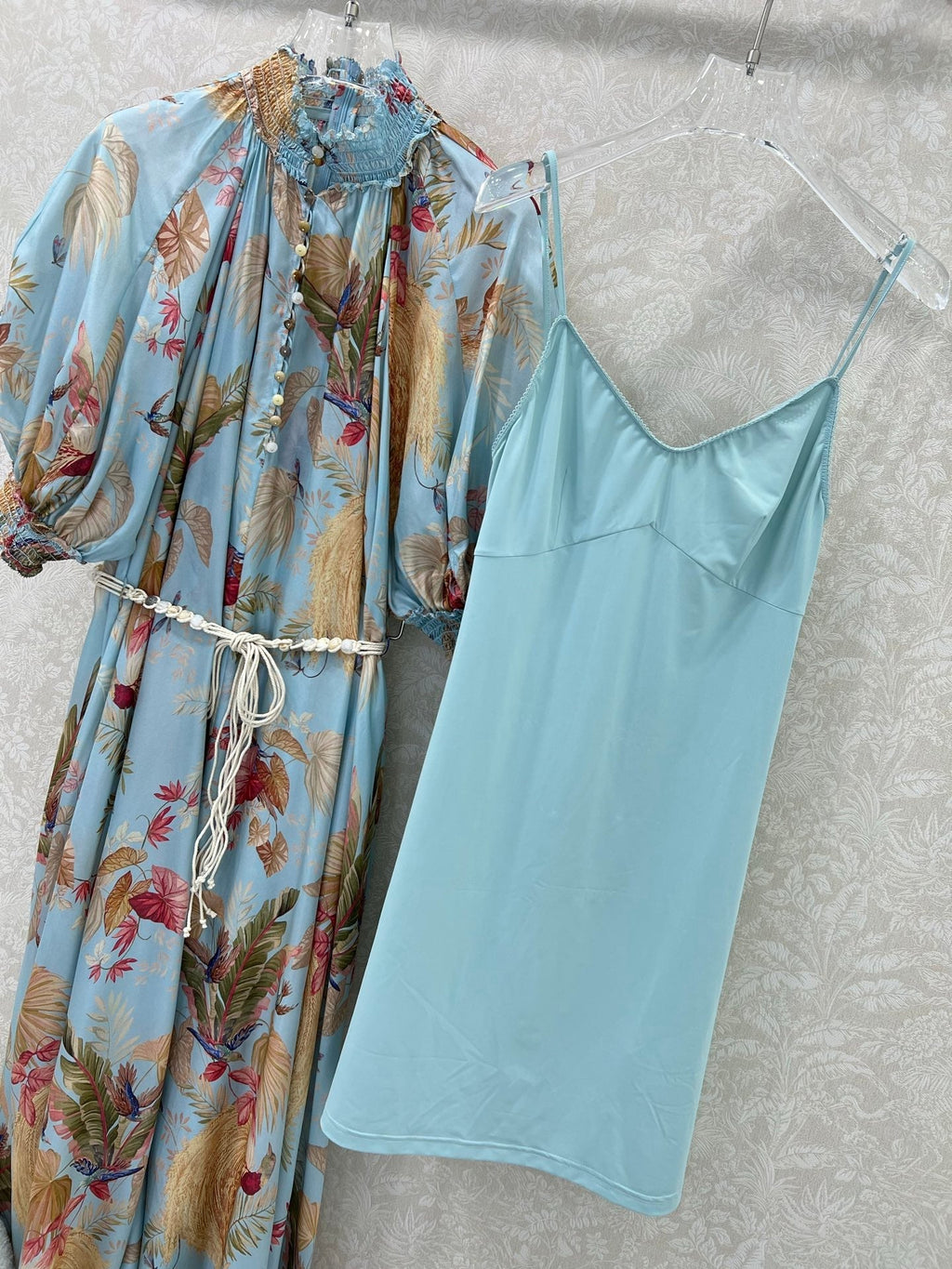 ZIMMERMANN PUFF-SLEEVE FLORAL FEATHER SILK DRESS 275074