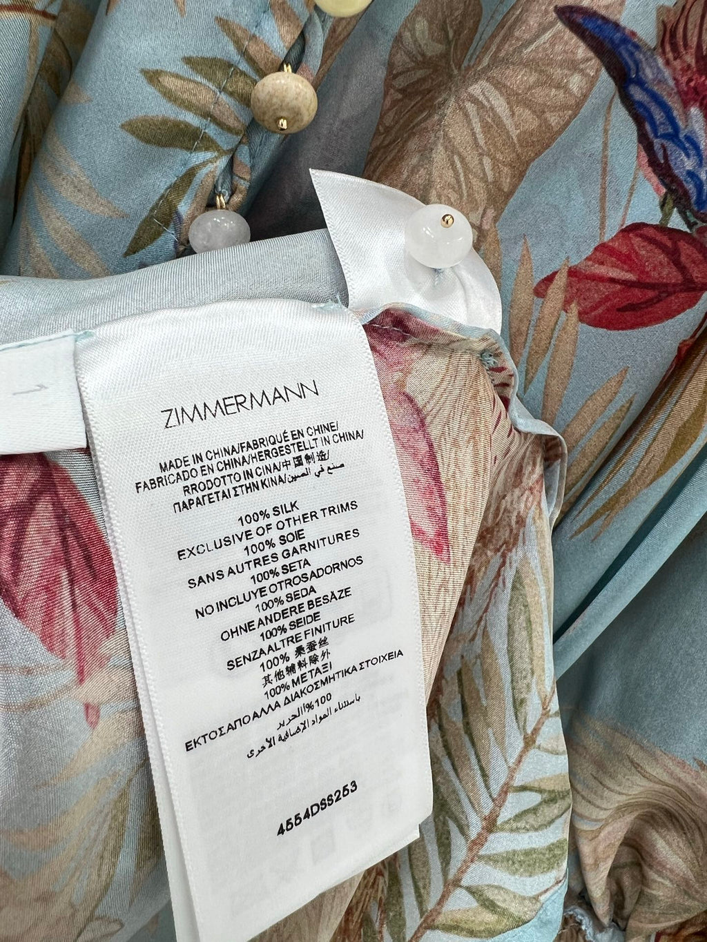 ZIMMERMANN PUFF-SLEEVE FLORAL FEATHER SILK DRESS 275074