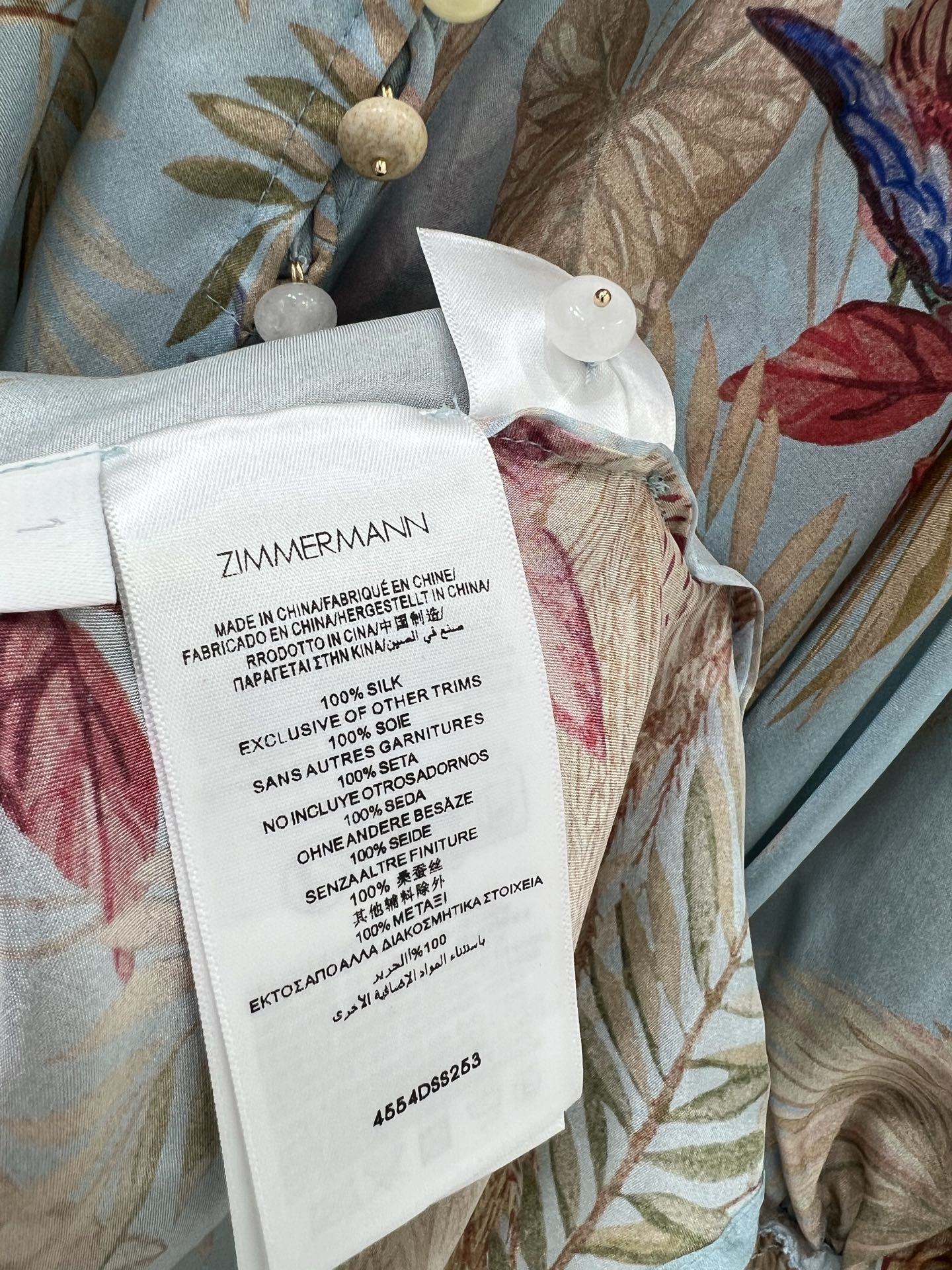 ZIMMERMANN PUFF-SLEEVE FLORAL FEATHER SILK DRESS 275074