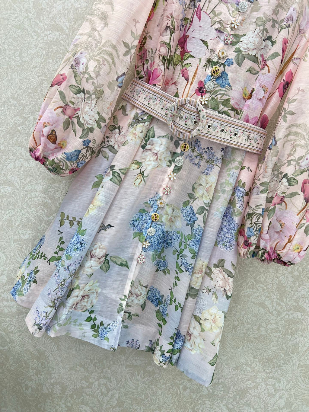 ZIMMER FLORAL DRESS WITH STAND COLLAR AND BELT 269180