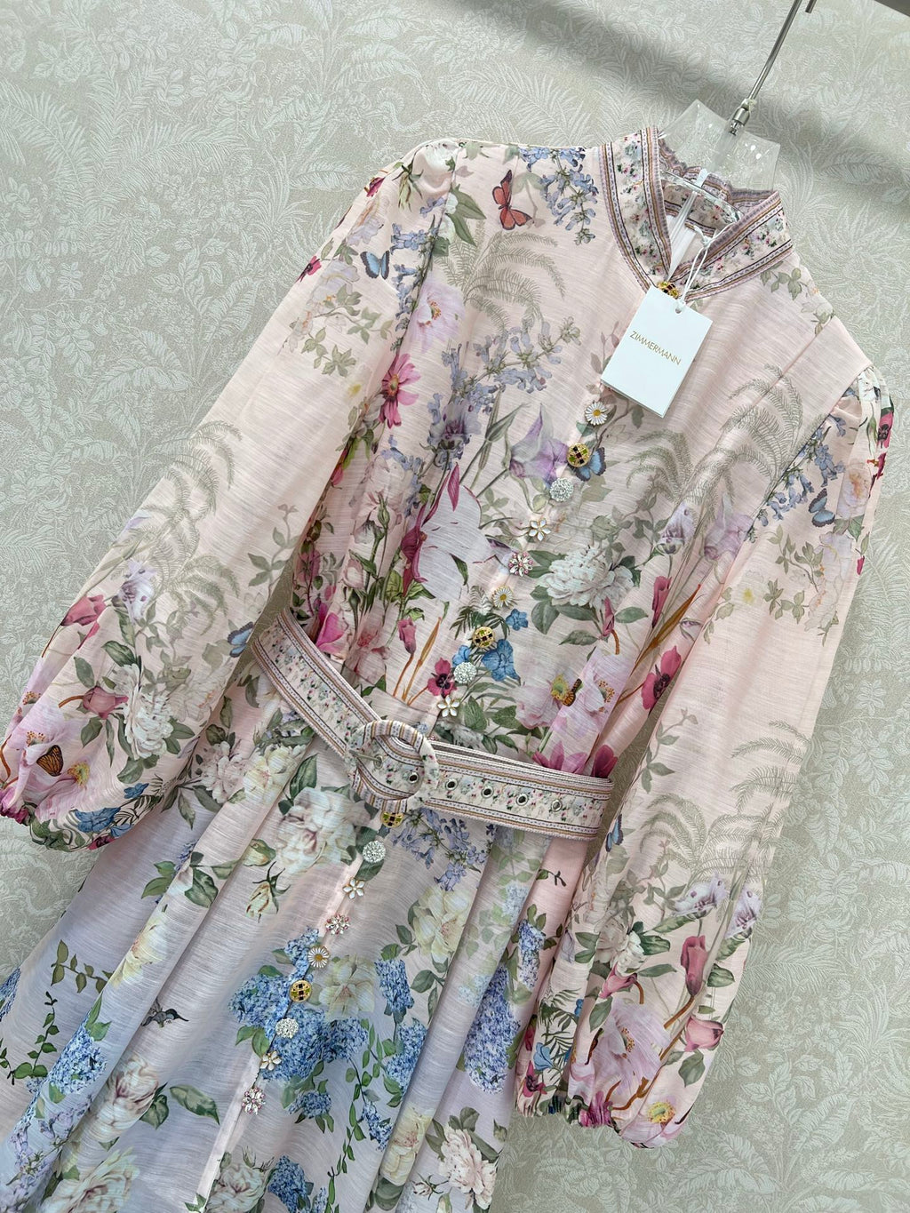 ZIMMER FLORAL DRESS WITH STAND COLLAR AND BELT 269180