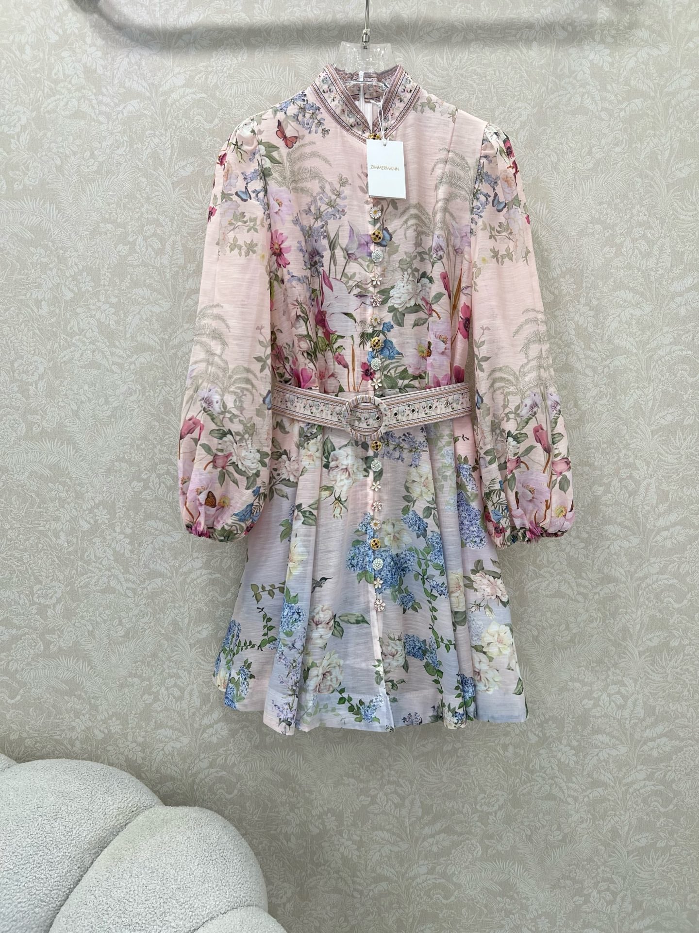 ZIMMER FLORAL DRESS WITH STAND COLLAR AND BELT 269180