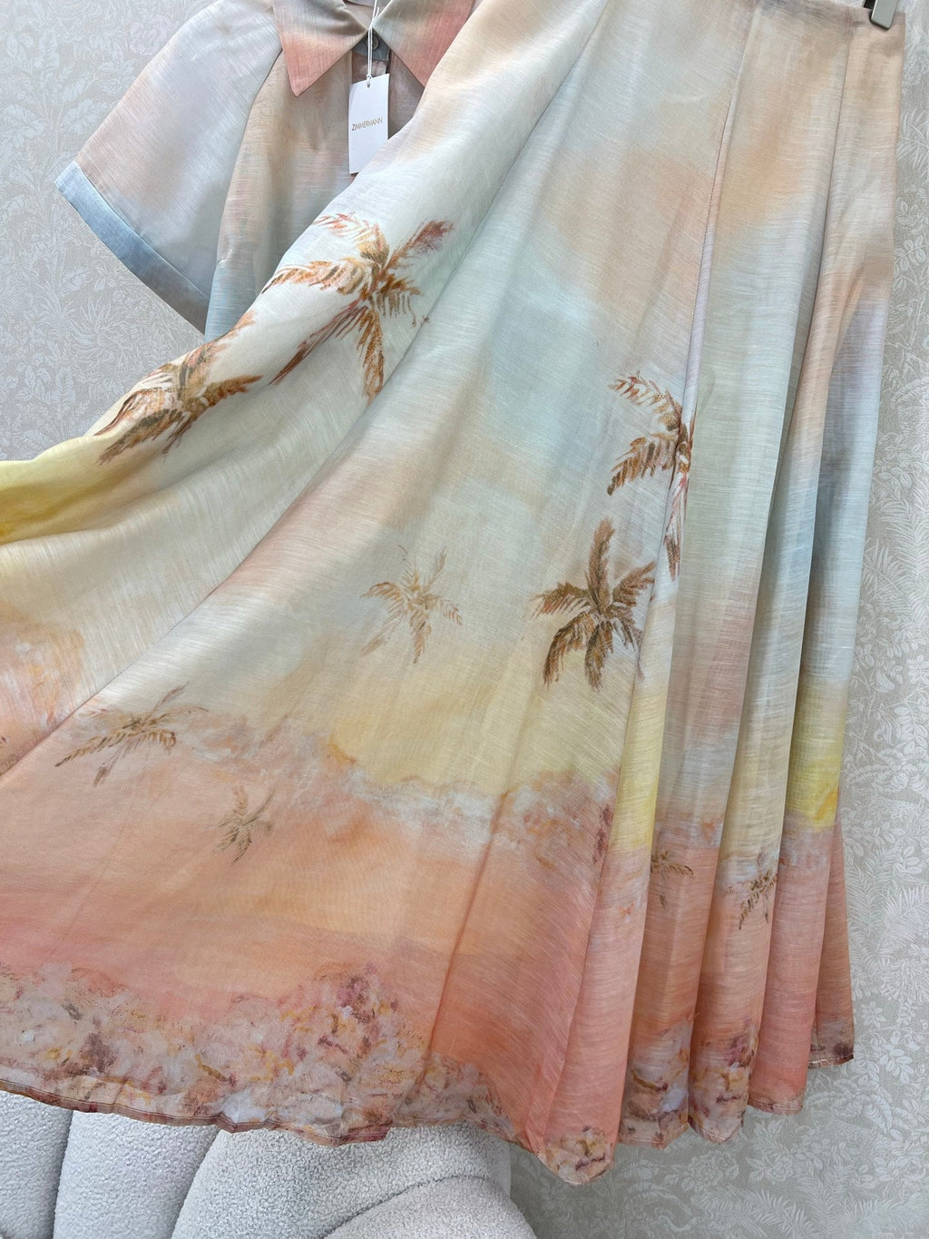 ZIMMERMANN SHORT-SLEEVE SHIRT AND HIGH-WAIST MAXI SKIRT SET 275079