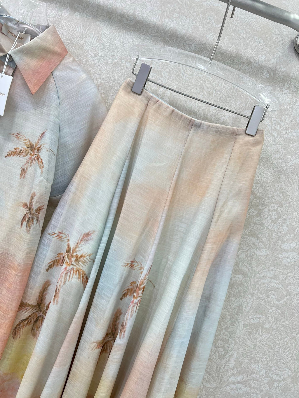 ZIMMERMANN SHORT-SLEEVE SHIRT AND HIGH-WAIST MAXI SKIRT SET 275079