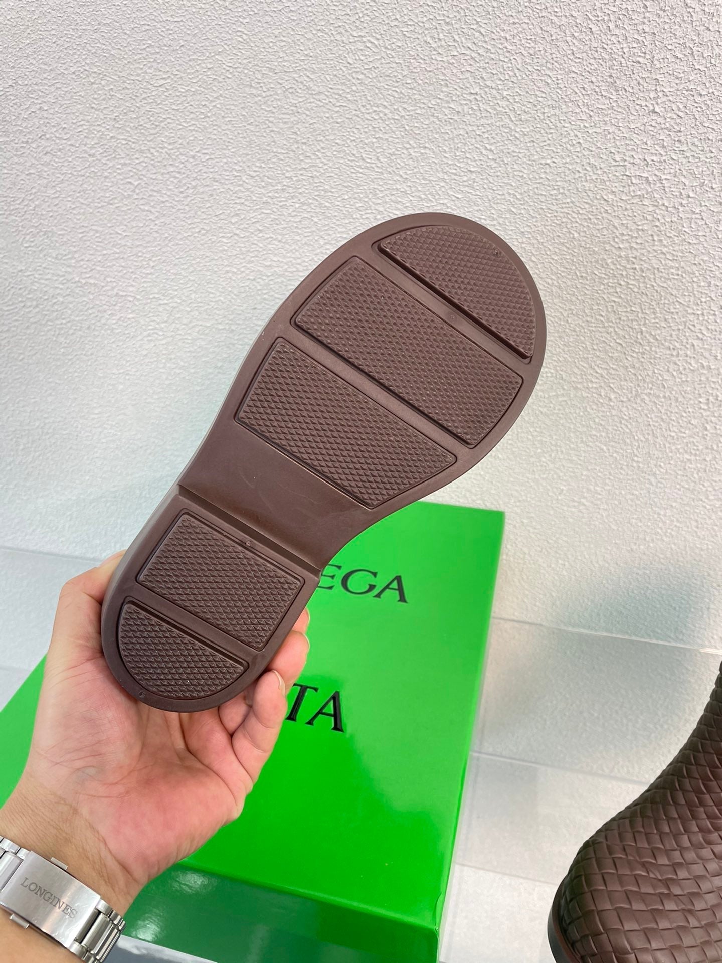 FIREMAN BOOTS IN CHOCOLATE BROWN RUBBER WITH ICONIC INTRECCIO MOTIF