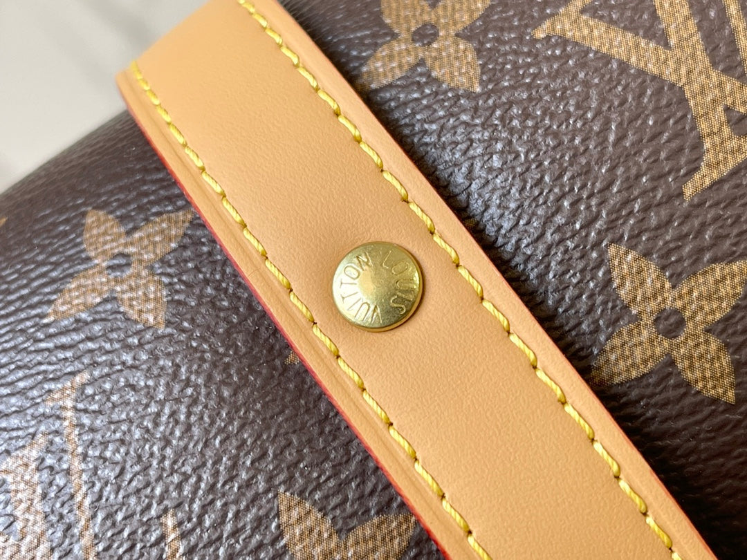 SAUMUR BB 35 IN BROWN MONOGRAM CANVAS AND LEATHER TRIM GOLD HARDWARE