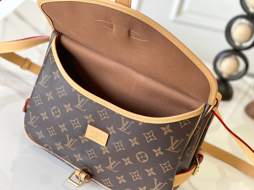 SAUMUR BB 28 IN BROWN MONOGRAM CANVAS AND LEATHER TRIM GOLD HARDWARE