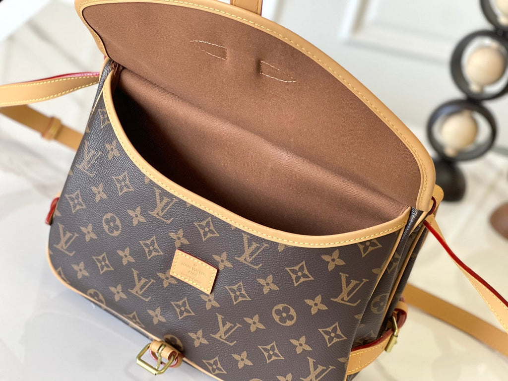 SAUMUR BB 35 IN BROWN MONOGRAM CANVAS AND LEATHER TRIM GOLD HARDWARE