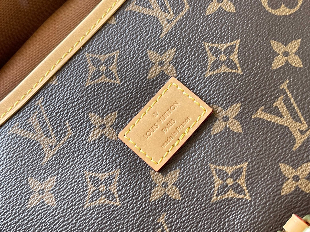 SAUMUR BB 35 IN BROWN MONOGRAM CANVAS AND LEATHER TRIM GOLD HARDWARE