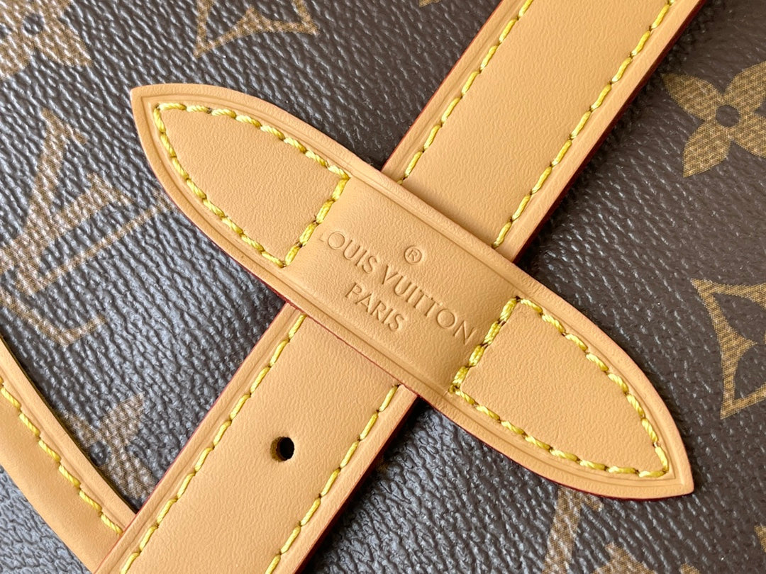 SAUMUR BB 28 IN BROWN MONOGRAM CANVAS AND LEATHER TRIM GOLD HARDWARE