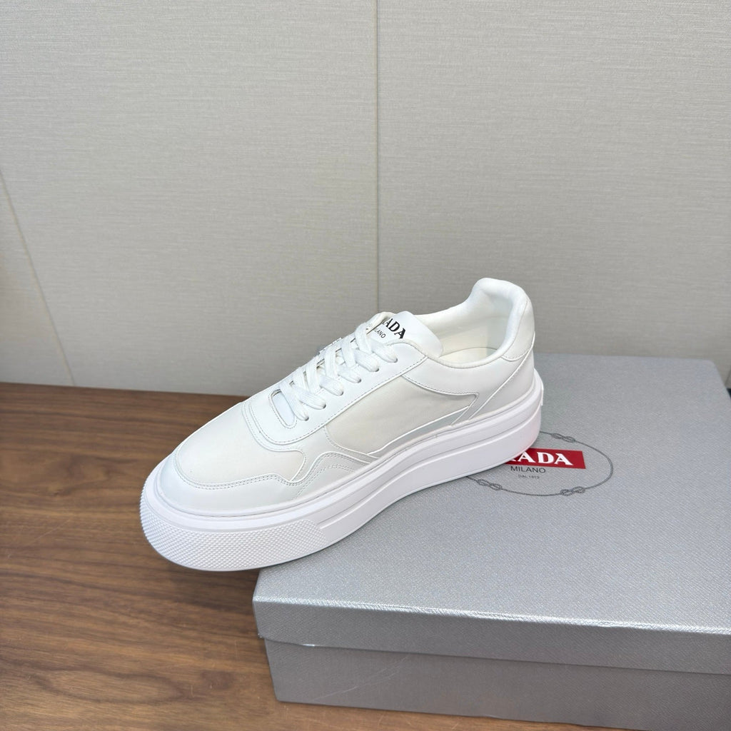 PRADA 25S DOWNTOWN BOLD SNEAKERS 45MM IN WHITE CALFSKIN