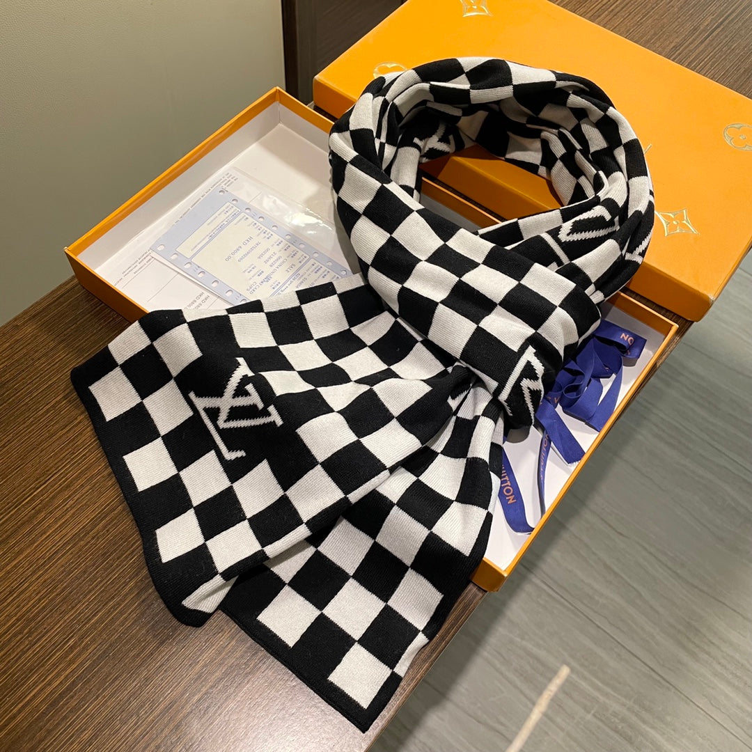 DAMIER SCARF 200 CM IN BLACK MIX WHITE CASHMERE 388193