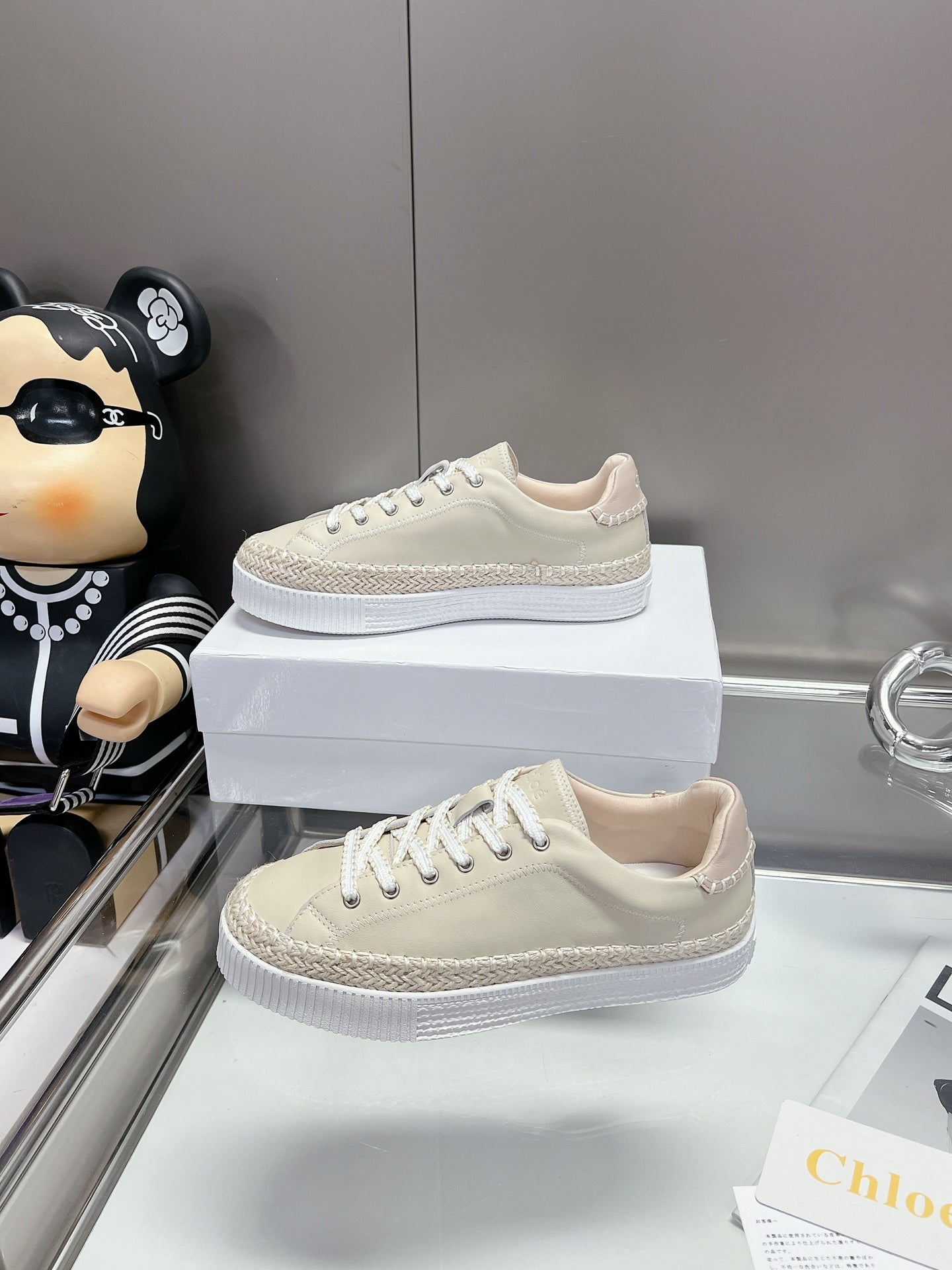 TELMA LACE-UP SNEAKER IN CREAM BEIGE LAMBSKIN AND RAFFIA