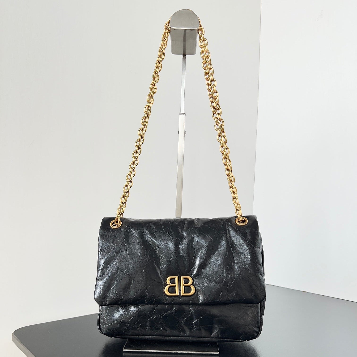 MONACO MINI BAG 25 IN BLACK ARENA CALFSKIN GOLD HARDWARE