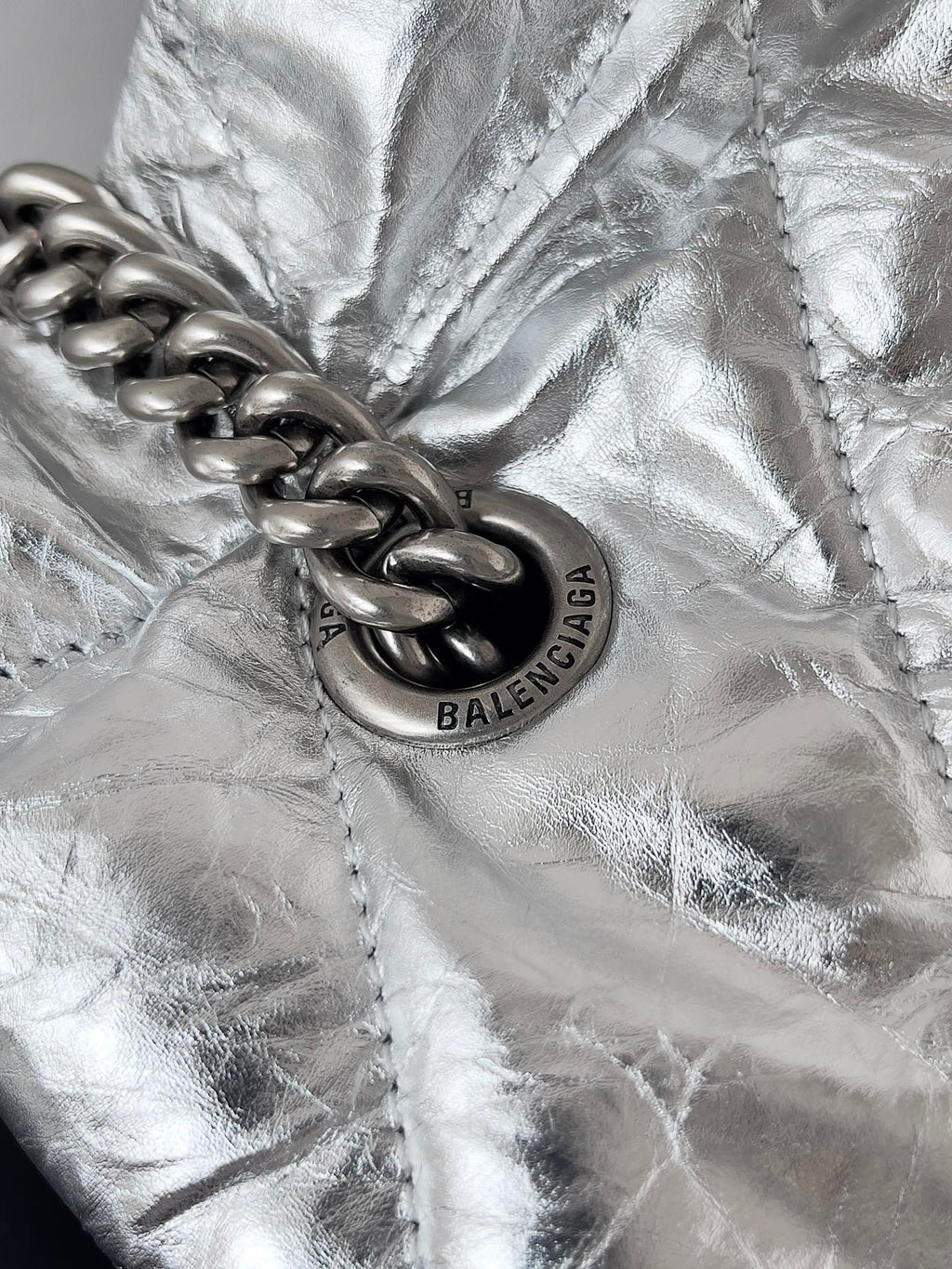 CRUSH SMALL TOTE BAG 26 IN SILVER QUILTED CALFSKIN SILVER HARDWARE