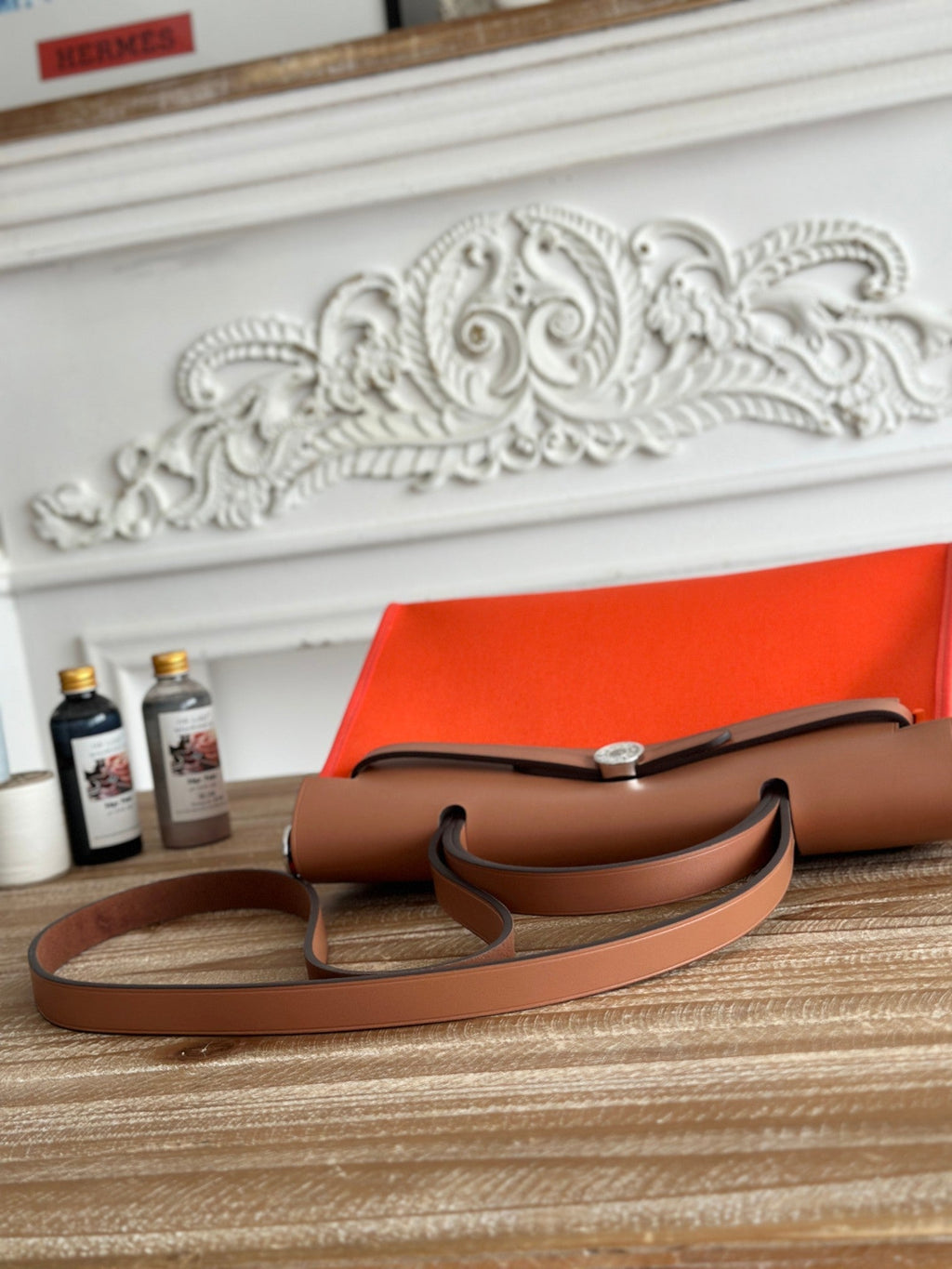 ZIP CABINE 31 BAG IN FIRE ORANGE CANVAS AND BRONZE BROWN CALFSKIN