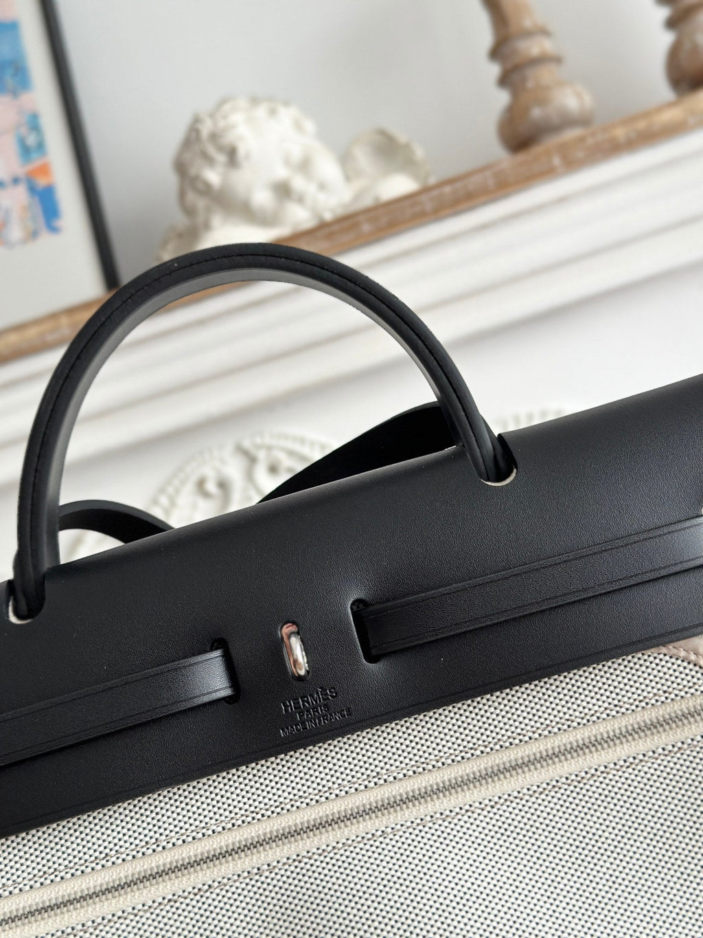 ZIP CABINE 31 BAG IN PALE GRAY CANVAS AND BLACK CALFSKIN