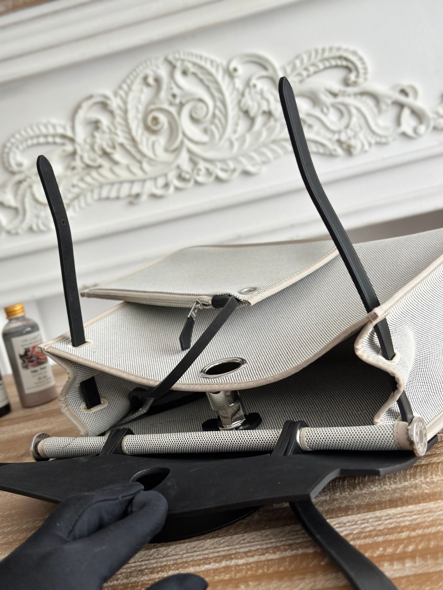 ZIP CABINE 31 BAG IN PALE GRAY CANVAS AND BLACK CALFSKIN